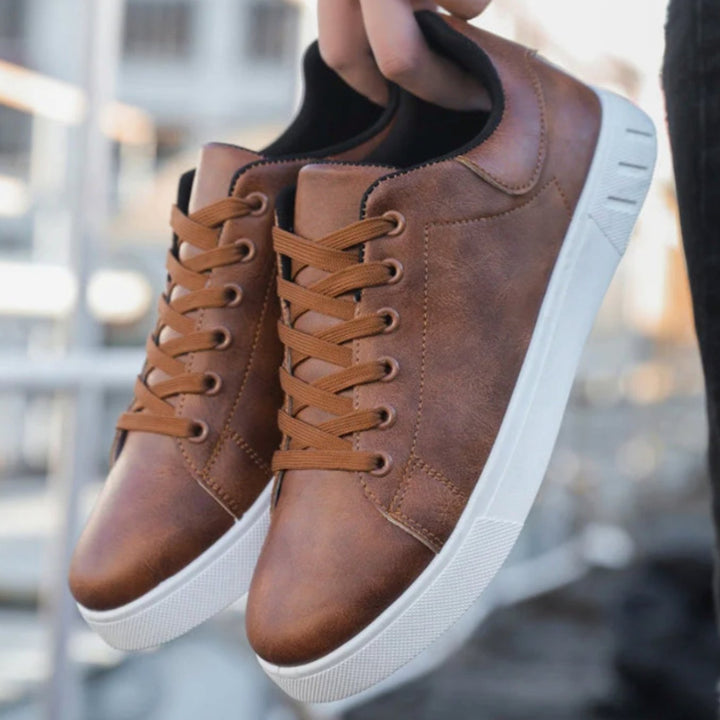 Men's Classic Lace-Up Low-Top Faux Leather Sneakers
