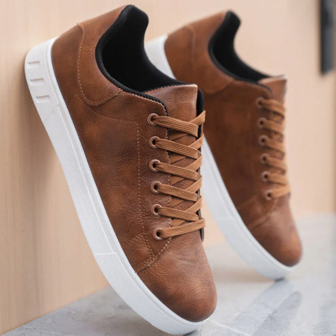 Men's Classic Lace-Up Low-Top Faux Leather Sneakers