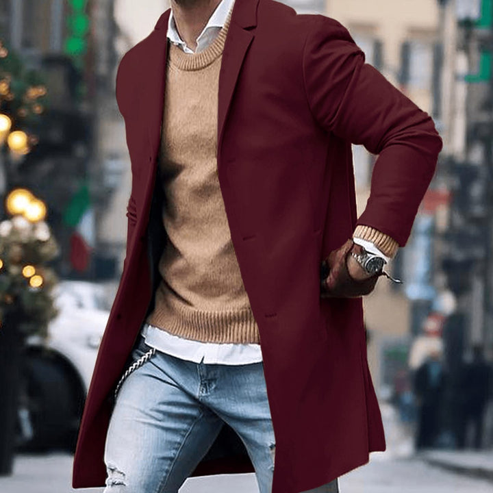 Men's Classic Long Tailored-Fit Street Style Coat - Red