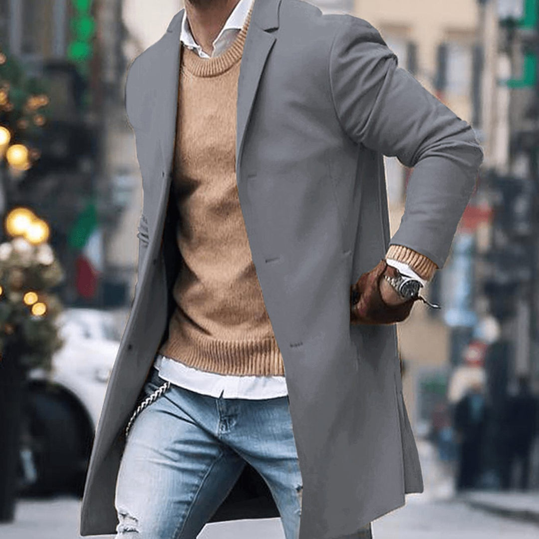 Men's Classic Long Tailored-Fit Street Style Coat - Gray
