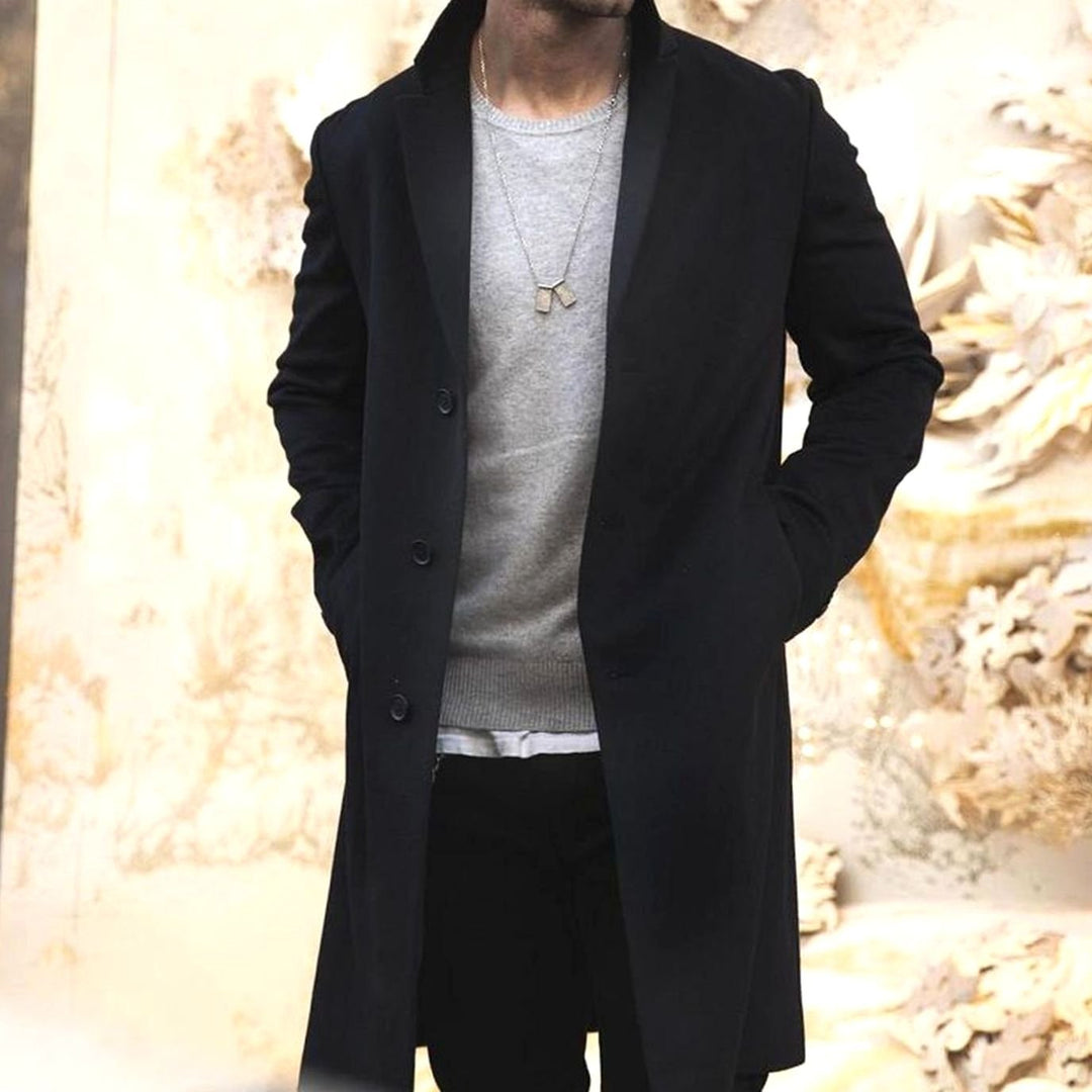 Men's Classic Long Tailored-Fit Street Style Coat - Black