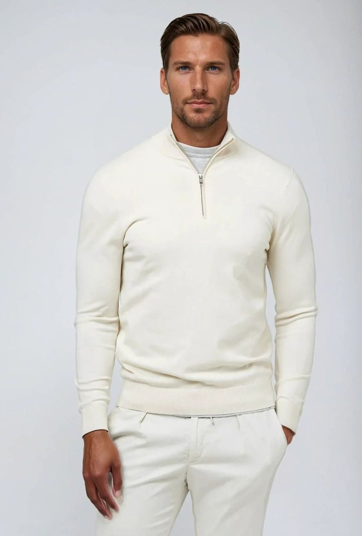 Men's Classic Quarter Zip Knit Sweater Pullover - White