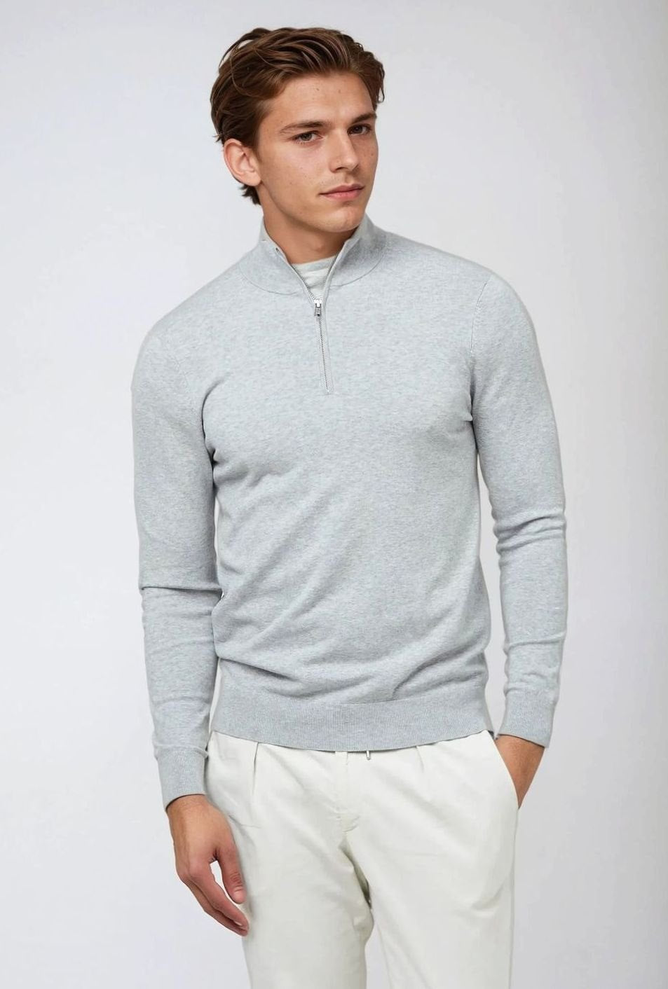 Men's Classic Quarter Zip Knit Sweater Pullover - Gray