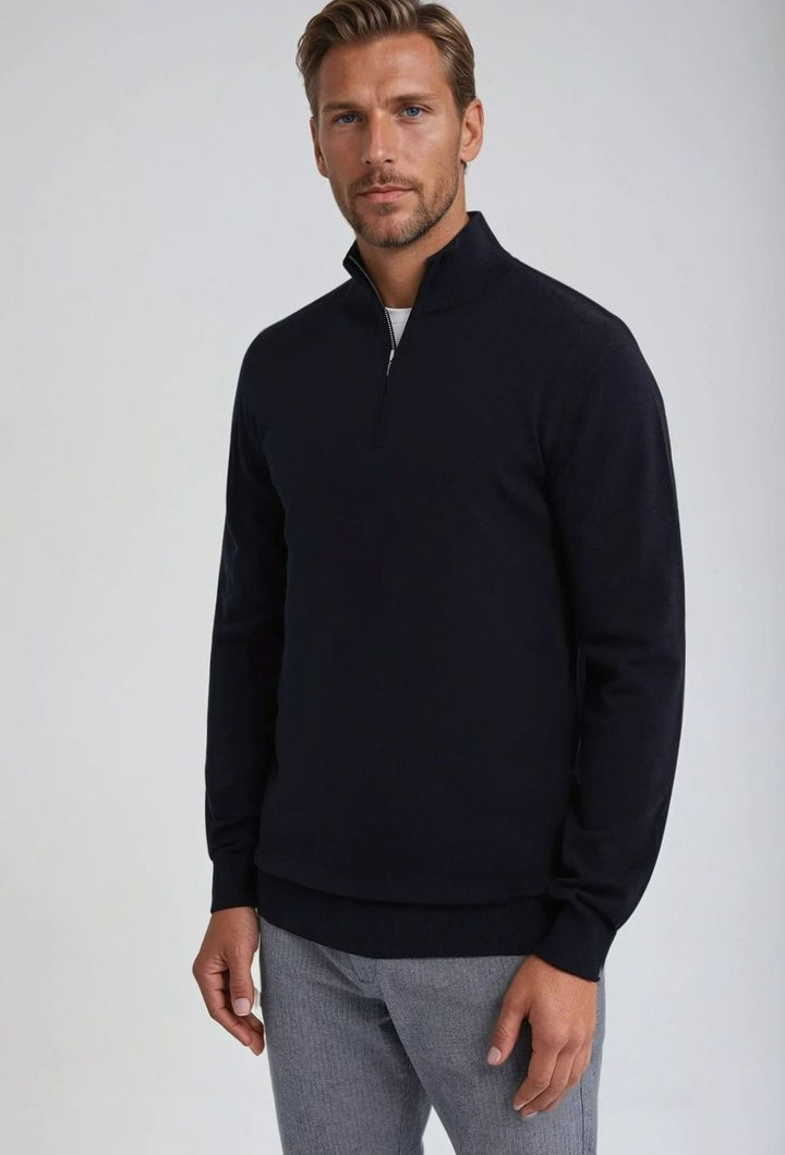 Men's Classic Quarter Zip Knit Sweater Pullover - Navy