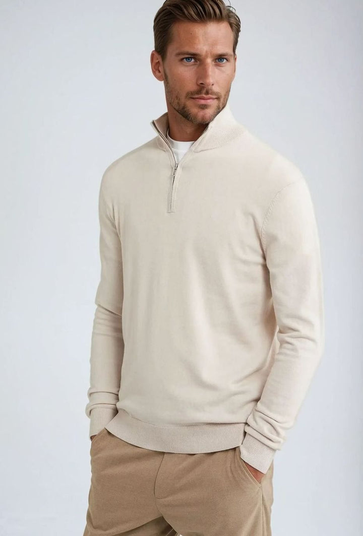 Men's Classic Quarter Zip Knit Sweater Pullover - Beige