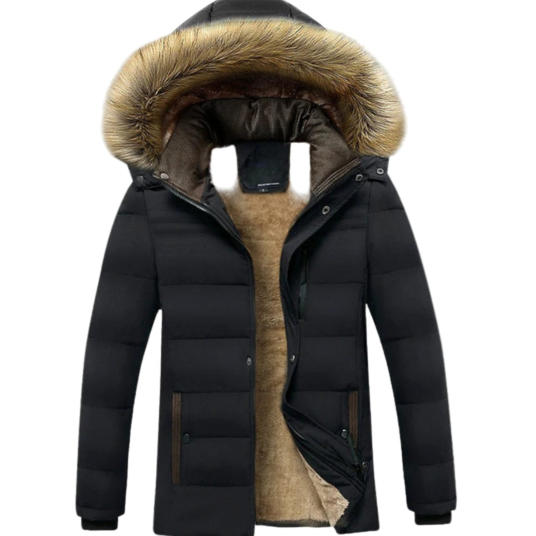 Men's Fleece-Lined Fur Hood Puffer Winter Jackets