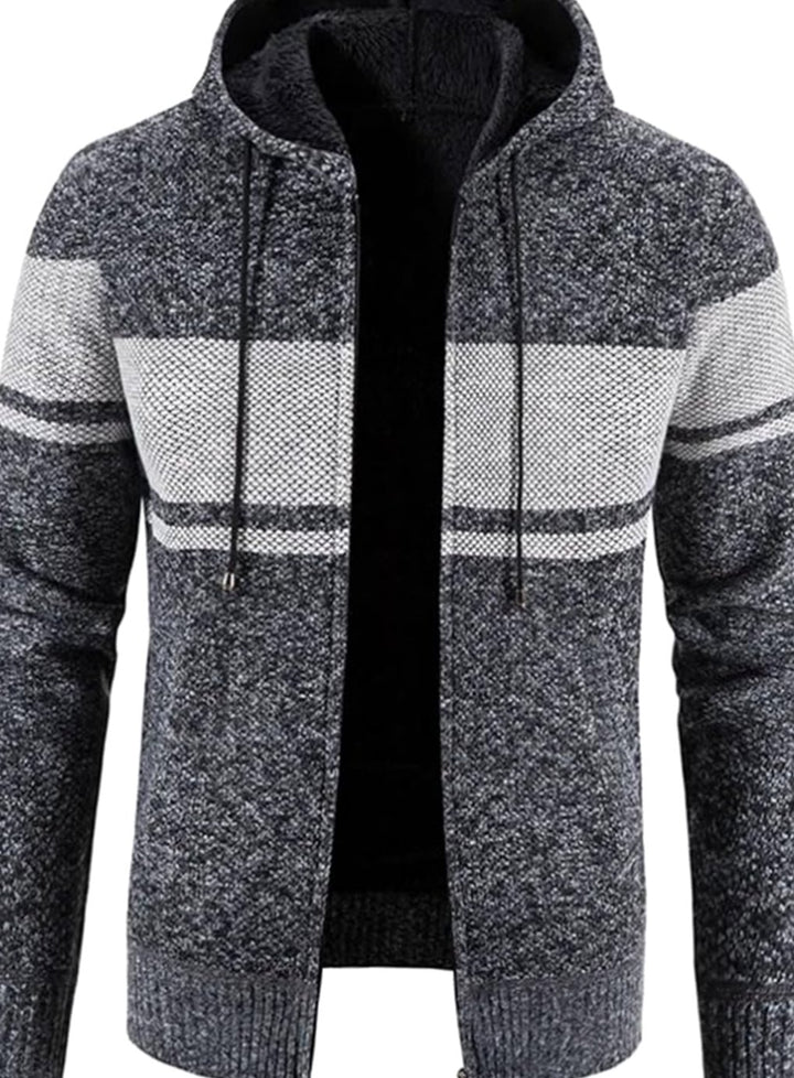 Men's Fleece-Lined Hooded Full-Zip Front Cardigan Sweater - Grey
