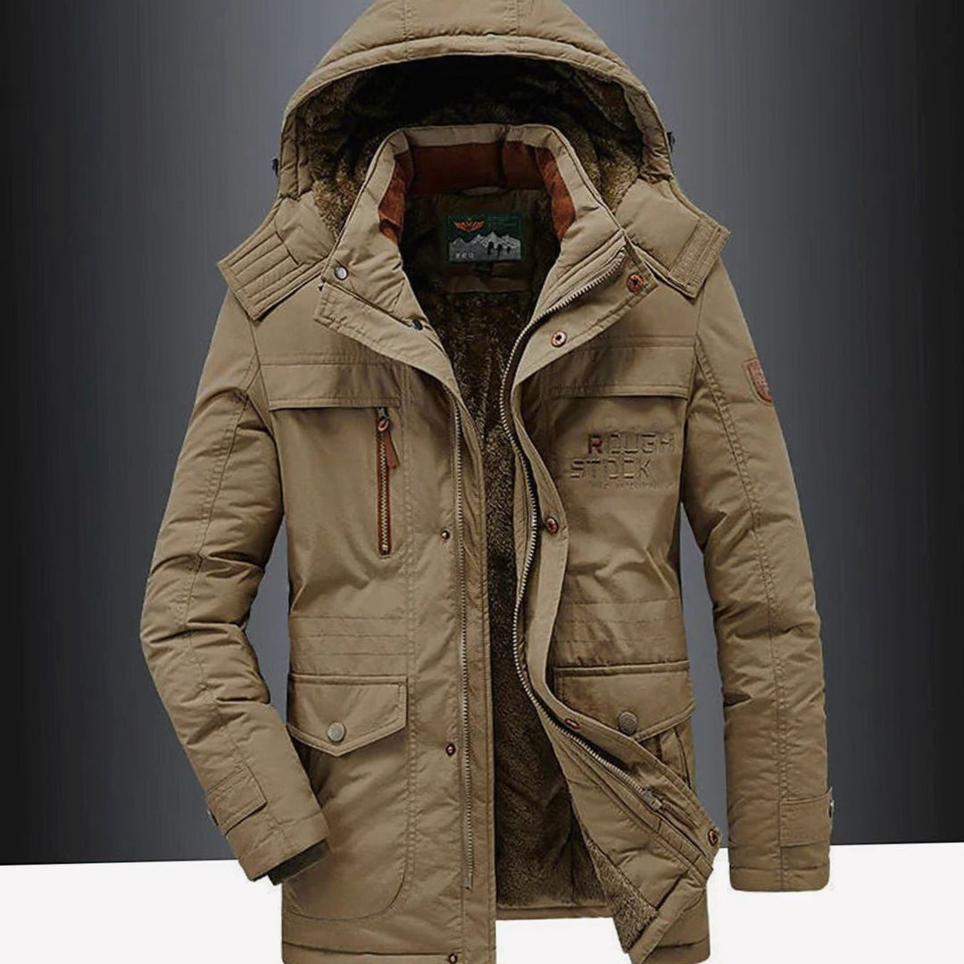Men's Fleece-Lined Hooded Multi-Pocket Heavy-Duty Winter Jackets - Brown