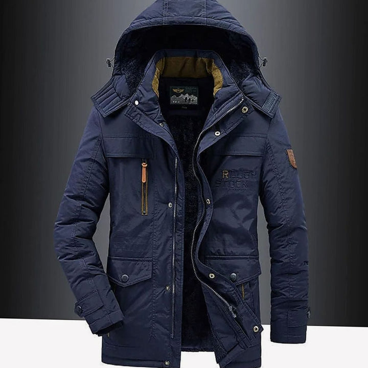 Men's Fleece-Lined Hooded Multi-Pocket Heavy-Duty Winter Jackets - Blue