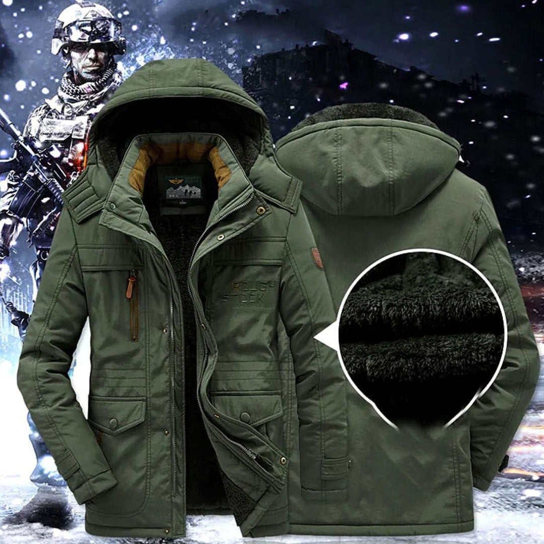 Men's Fleece-Lined Hooded Multi-Pocket Heavy-Duty Winter Jackets - Green