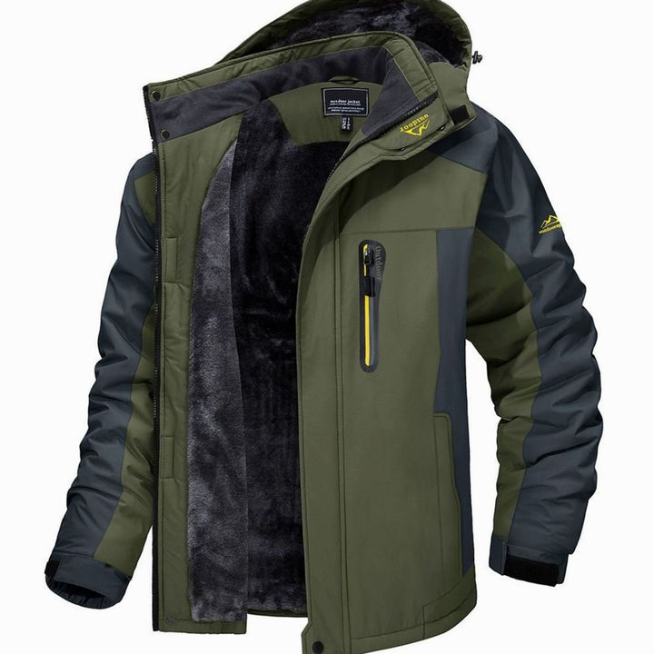 Men's Fleece-Lined Windproof Hooded Heavy-Duty Winter Jacket - Army Green