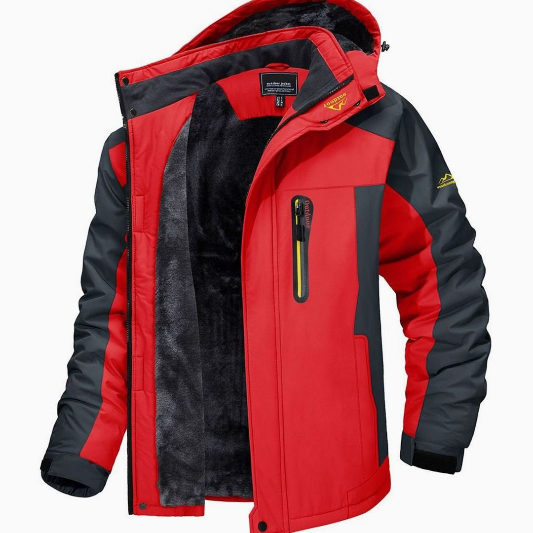 Men's Fleece-Lined Windproof Hooded Heavy-Duty Winter Jacket - Red