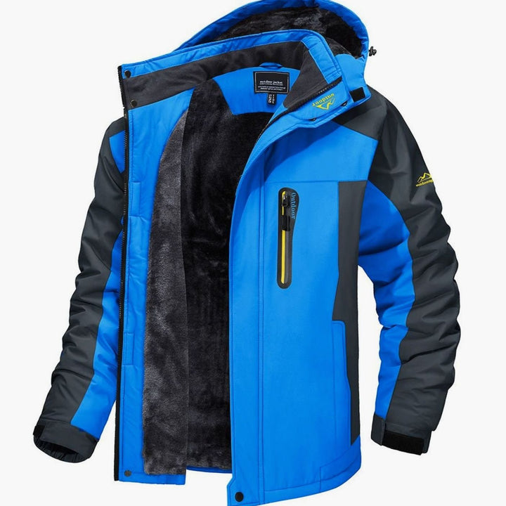Men's Fleece-Lined Windproof Hooded Heavy-Duty Winter Jacket - Light Blue