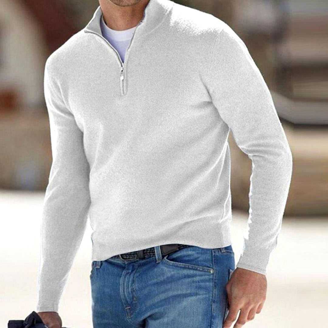 Men's Half-Zip Knit Warm Jumper Sweater - White