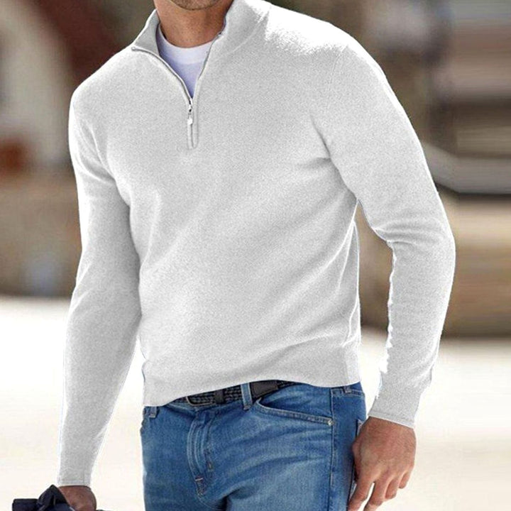 Men's Half-Zip Knit Warm Jumper Sweater - White