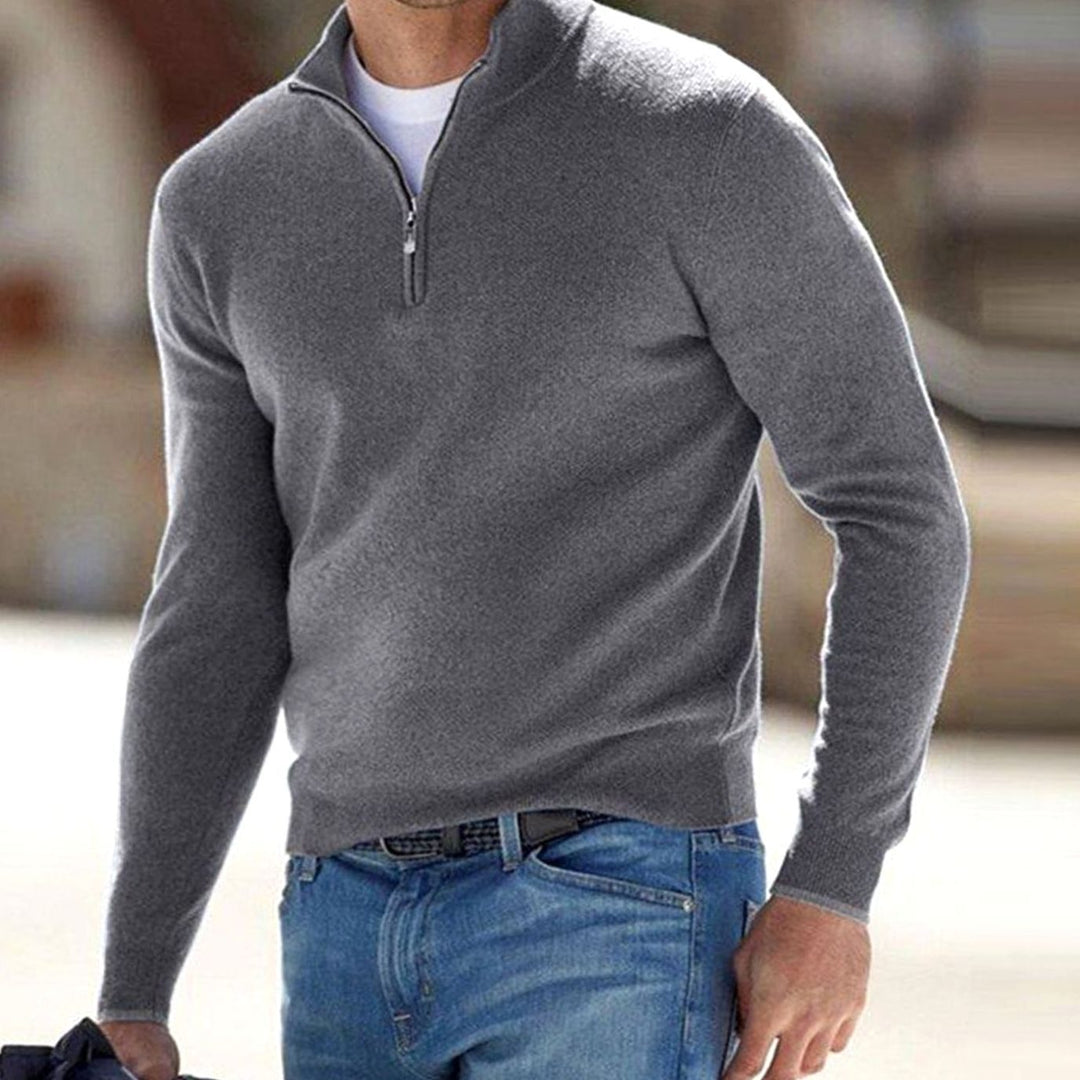 Men's Half-Zip Knit Warm Jumper Sweater - Grey
