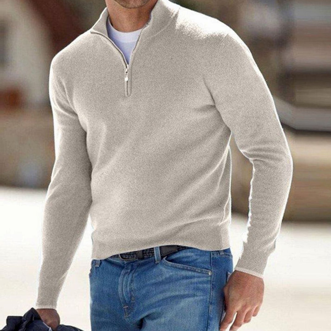 Men's Half-Zip Knit Warm Jumper Sweater - Beige