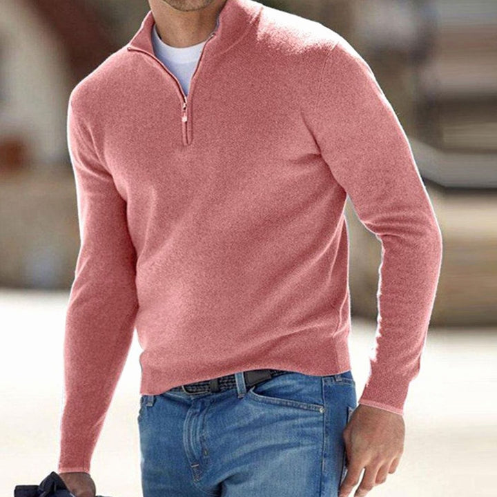 Men's Half-Zip Knit Warm Jumper Sweater - Pink