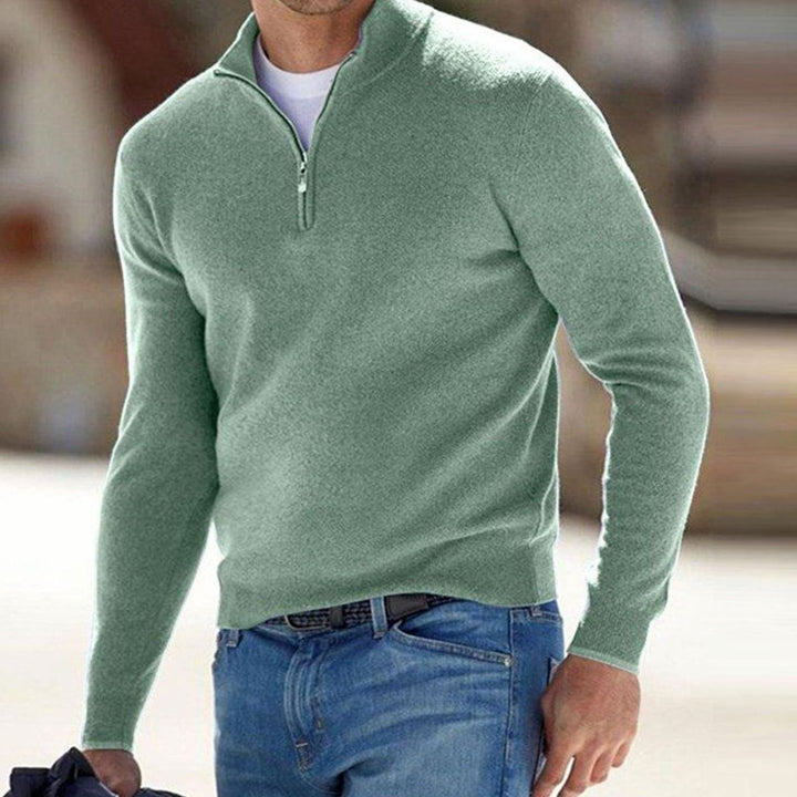 Men's Half-Zip Knit Warm Jumper Sweater - Green
