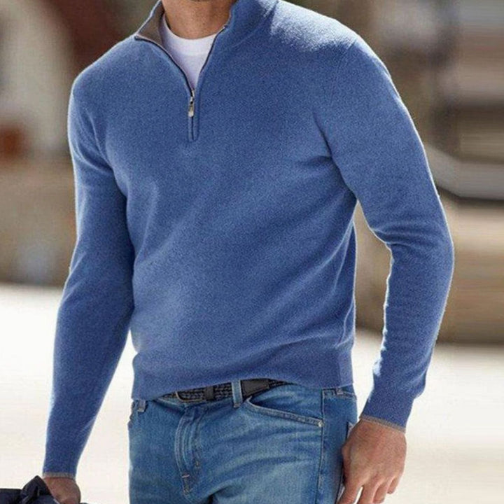 Men's Half-Zip Knit Warm Jumper Sweater - Blue
