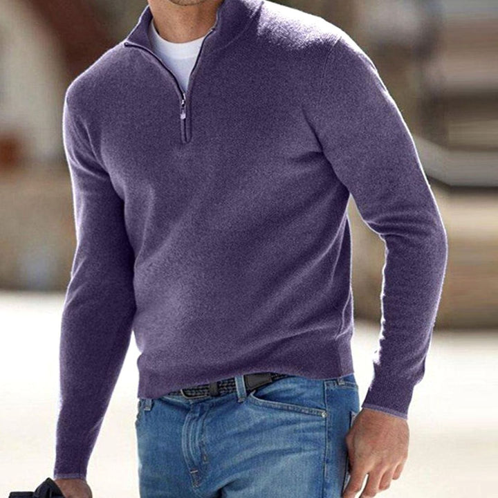 Men's Half-Zip Knit Warm Jumper Sweater - Purple