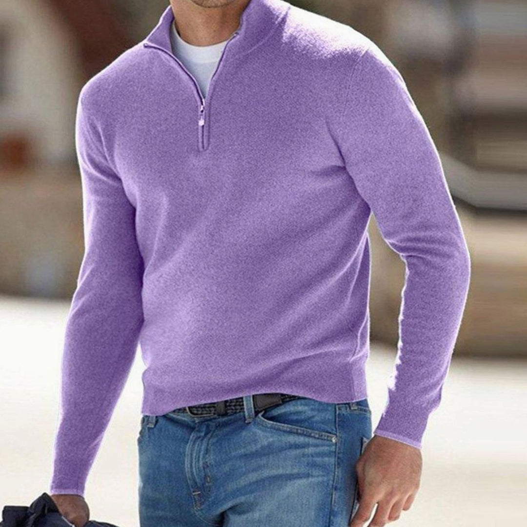 Men's Half-Zip Knit Warm Jumper Sweater - Light Purple
