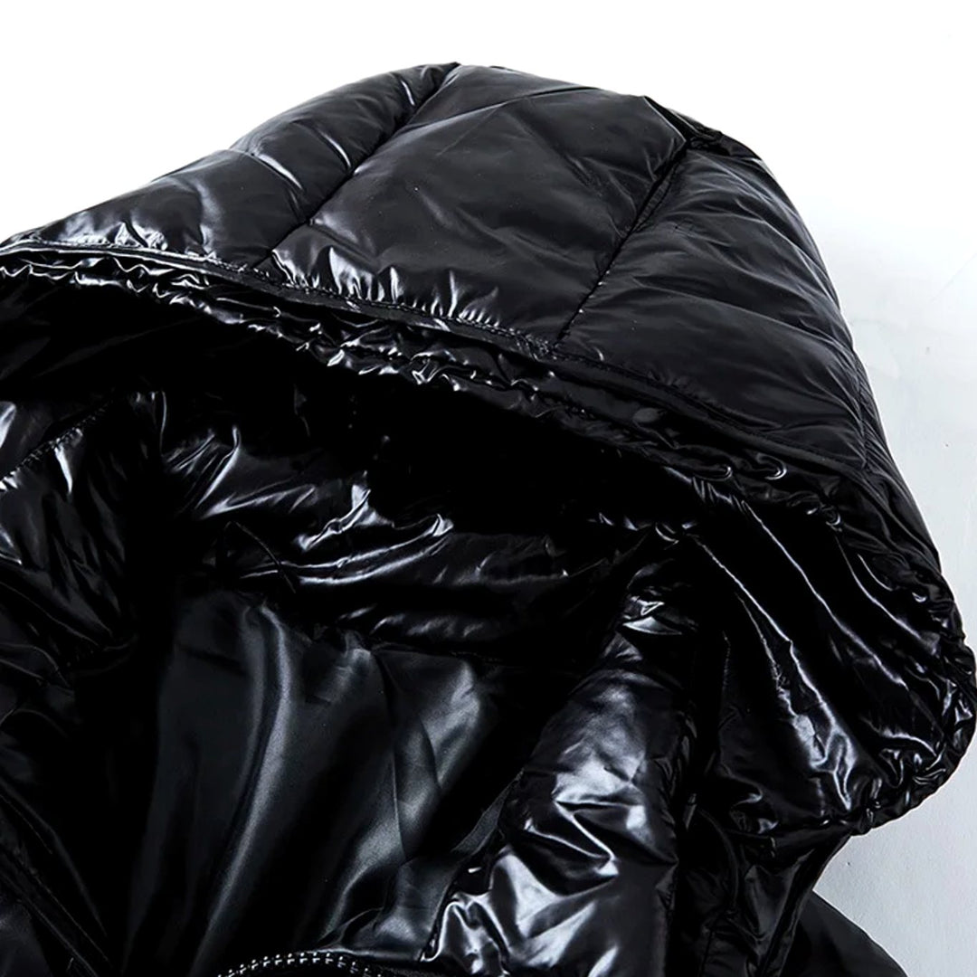 Men's Hooded Glossy Quilted Jacket Full-Zip Puffer