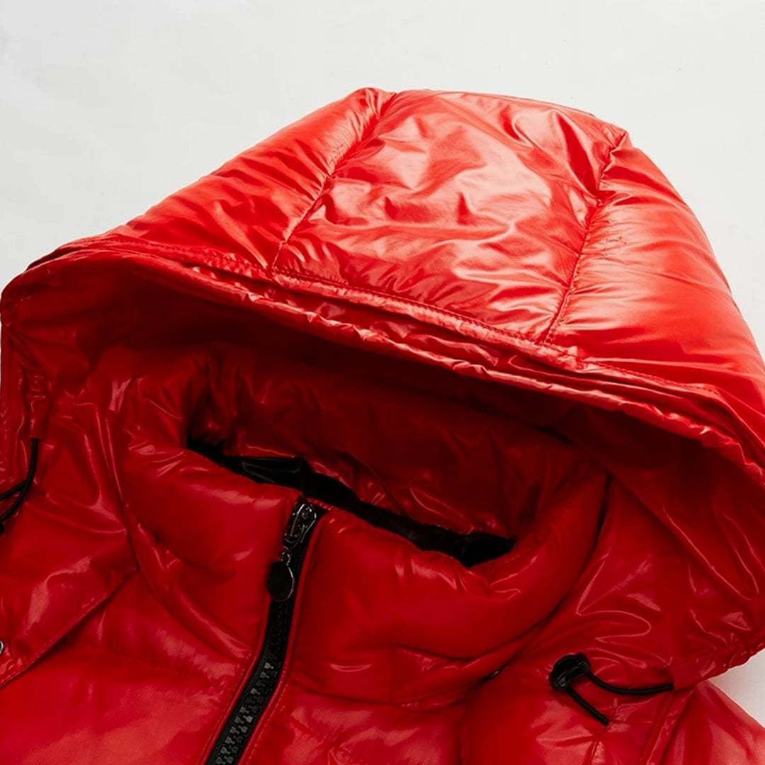 Men's Hooded Glossy Quilted Jacket Full-Zip Puffer