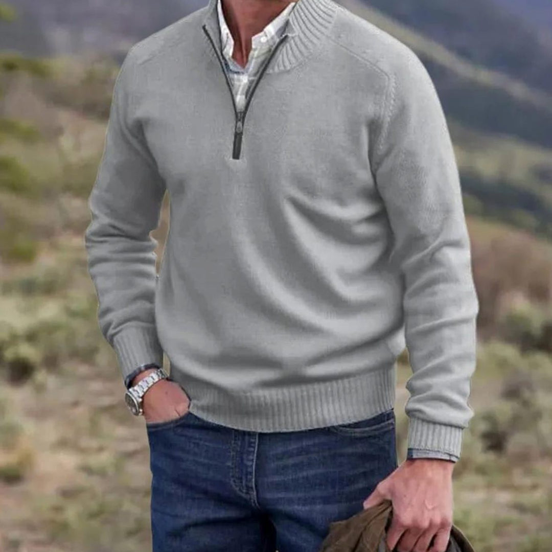 Men's Knitted Half-Zip Pullover Sweater Ribbed Stand Collar