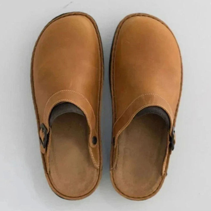 Men's Leather Buckle-Strap Slip-On Slipper Clogs
