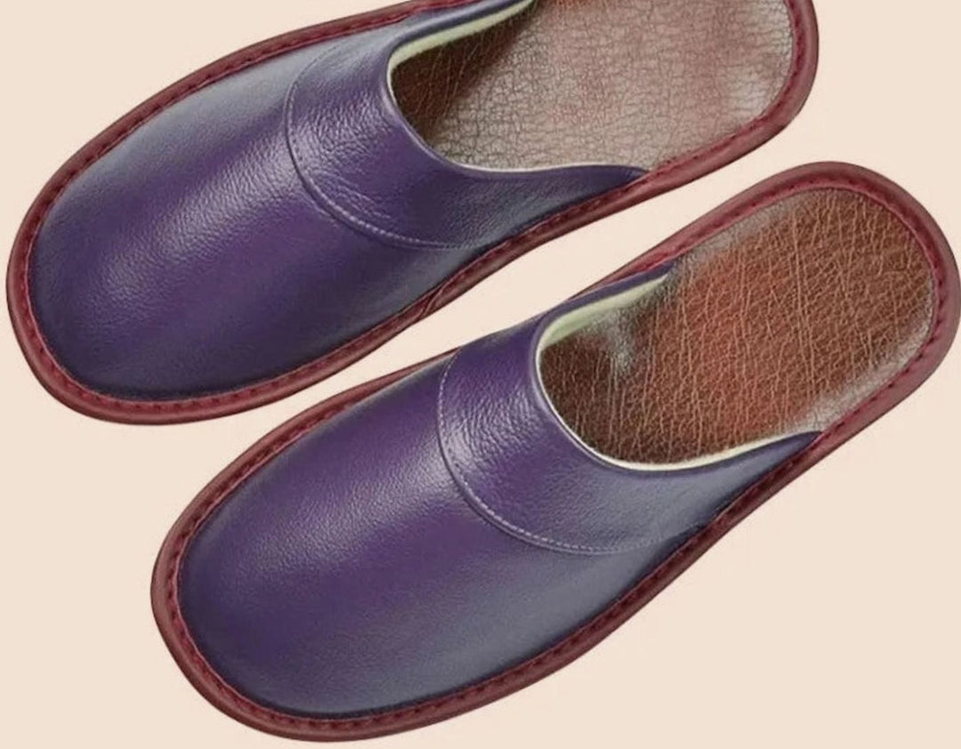 Men's Leather Slip-On Slippers Minimalist Indoor Mule - Purple