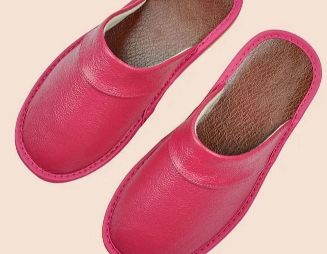 Men's Leather Slip-On Slippers Minimalist Indoor Mule - Pink