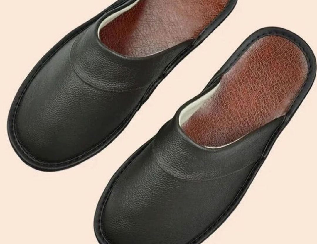 Men's Leather Slip-On Slippers Minimalist Indoor Mule - Brown