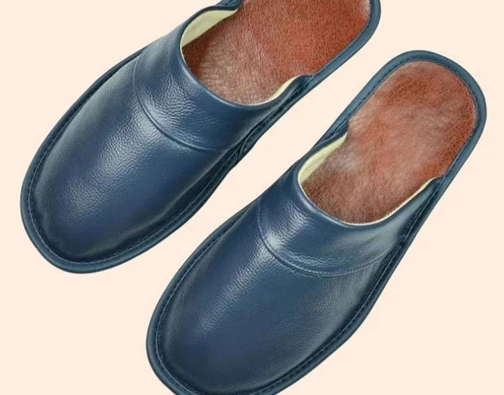 Men's Leather Slip-On Slippers Minimalist Indoor Mule - Blue
