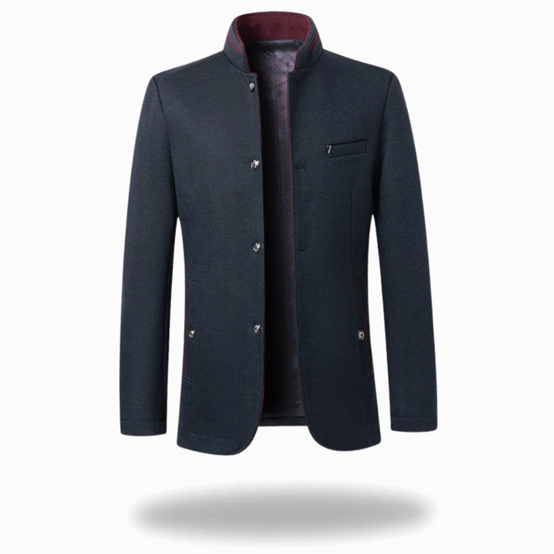 Men's Mandarin-Collar Structured Tailored Blazer - Navy Blue