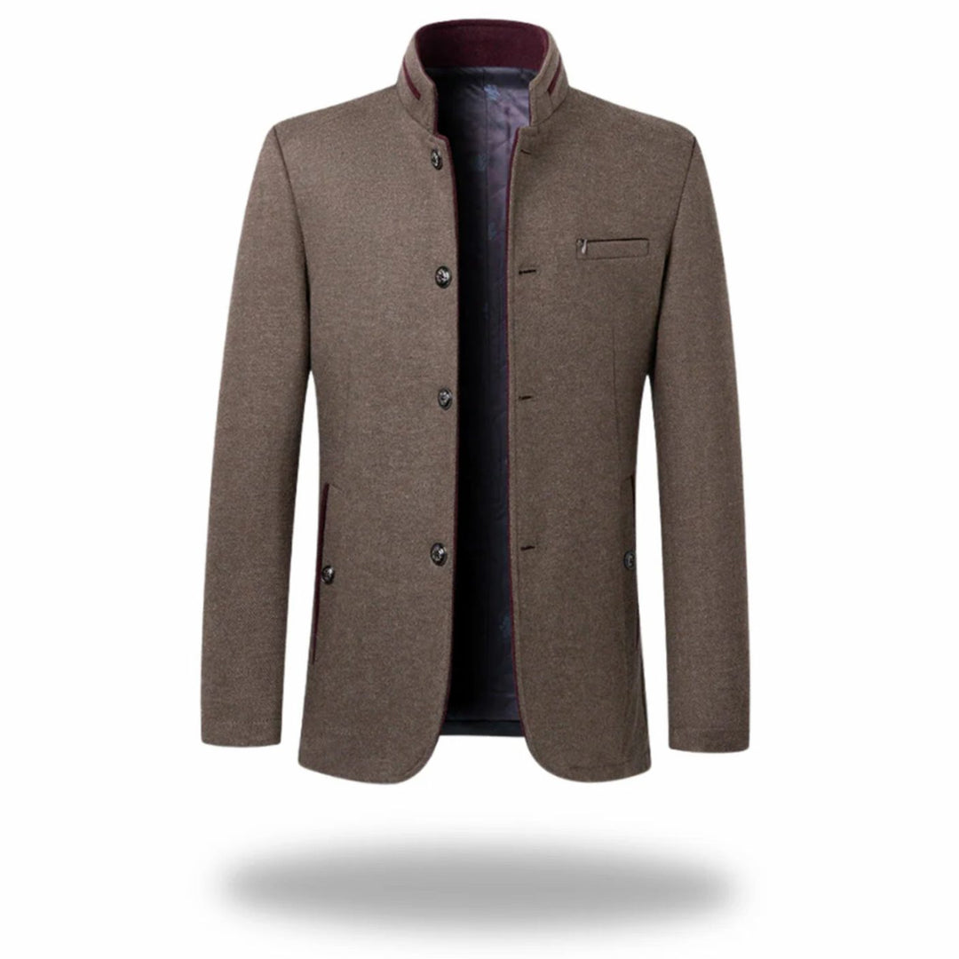 Men's Mandarin-Collar Structured Tailored Blazer - Beige
