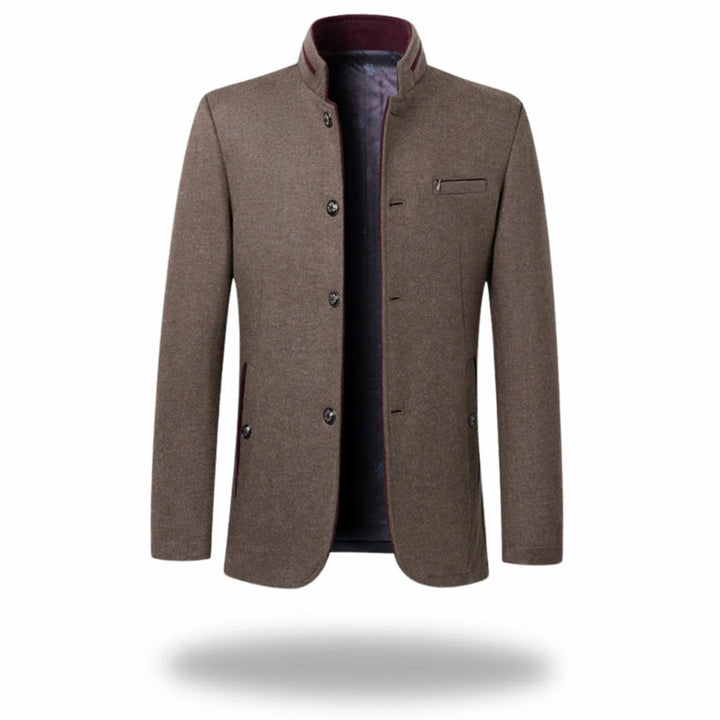 Men's Mandarin-Collar Structured Tailored Blazer - Beige
