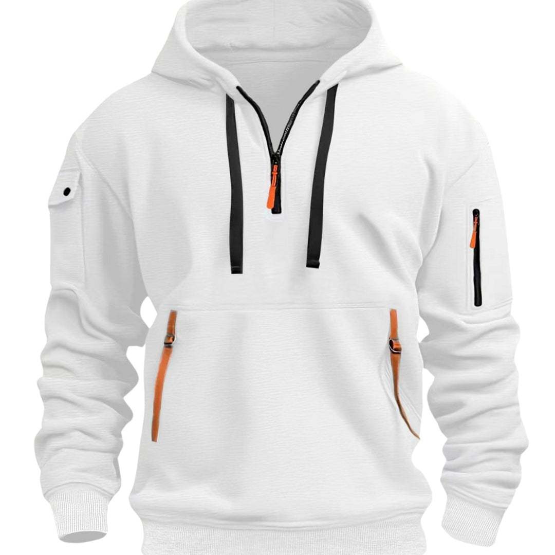 Men's Quarter-Zip Utility Pocket Style Hoodie Long Sleeve Pullover - White