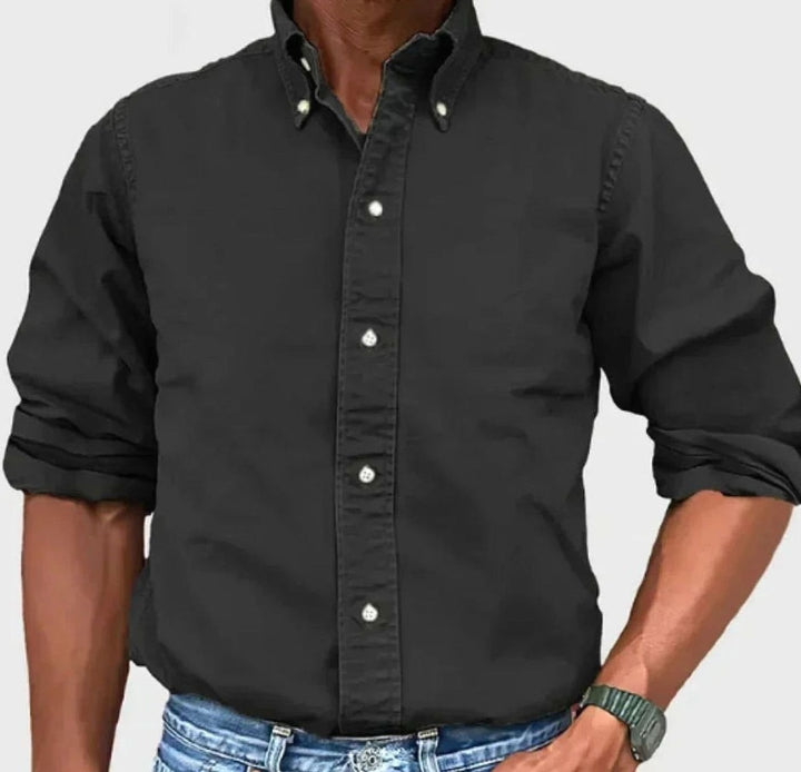 Men's Relaxed-Fit Long-Sleeve Casual Button-Up Shirt - Black