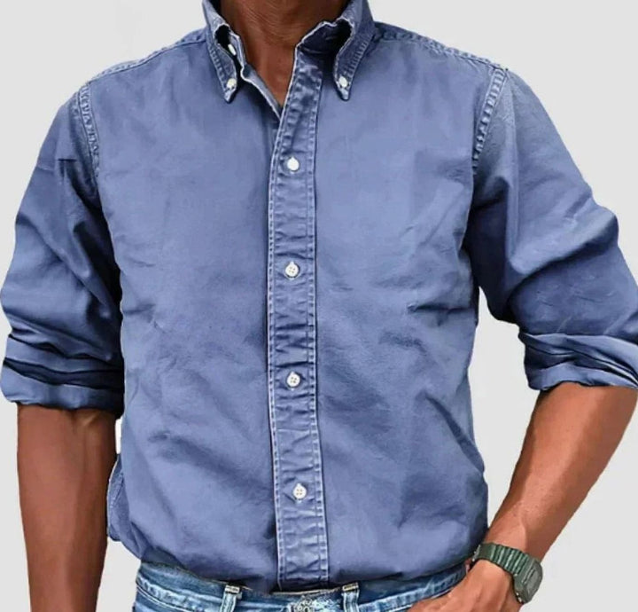Men's Relaxed-Fit Long-Sleeve Casual Button-Up Shirt - Blue
