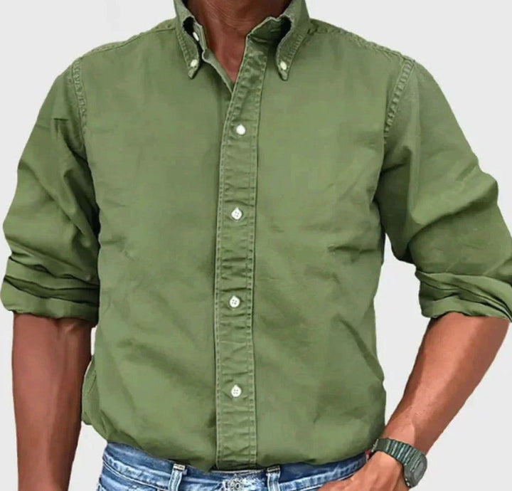 Men's Relaxed-Fit Long-Sleeve Casual Button-Up Shirt - Military Green