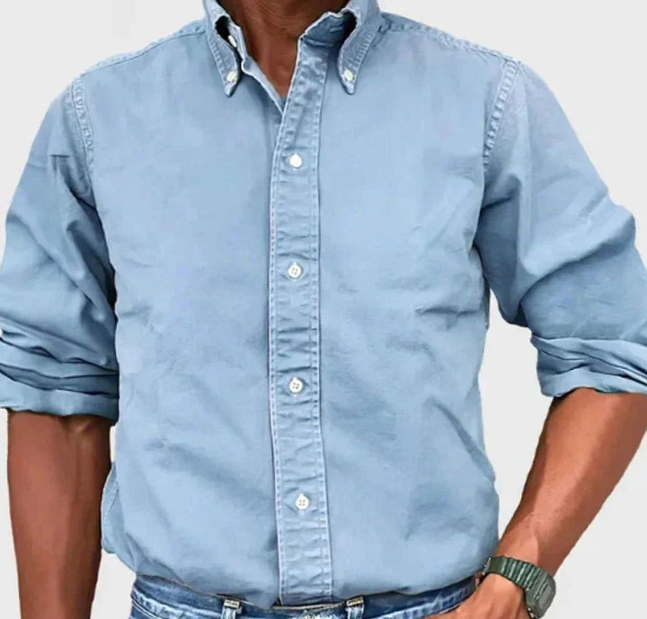 Men's Relaxed-Fit Long-Sleeve Casual Button-Up Shirt - Light Blue