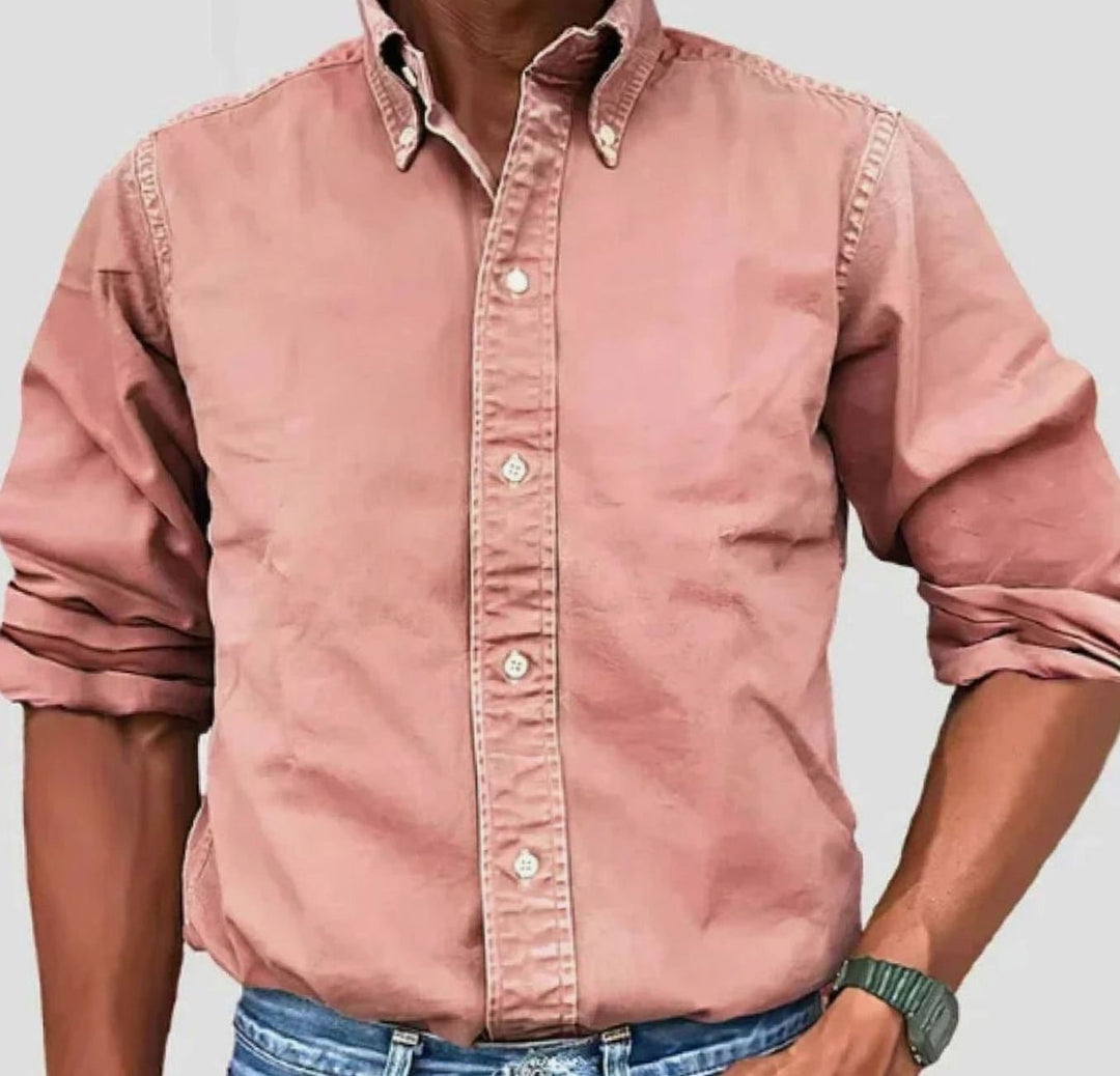 Men's Relaxed-Fit Long-Sleeve Casual Button-Up Shirt - Pink