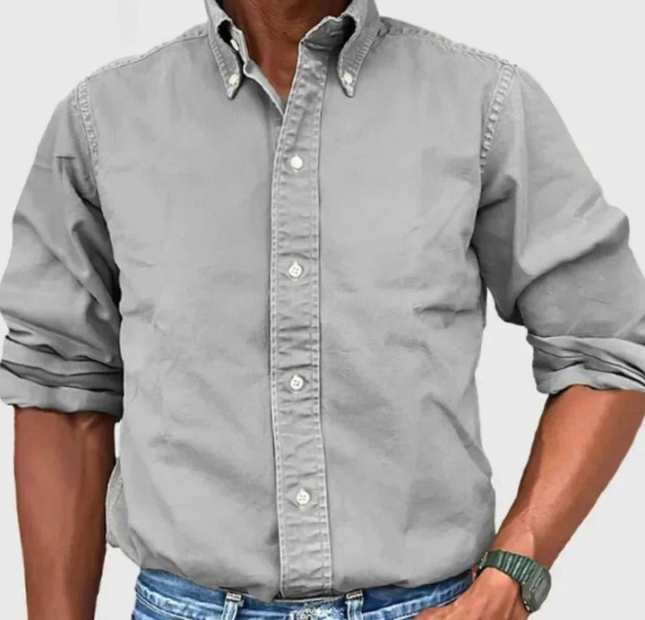 Men's Relaxed-Fit Long-Sleeve Casual Button-Up Shirt - Grey