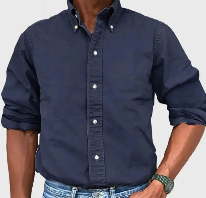 Men's Relaxed-Fit Long-Sleeve Casual Button-Up Shirt - Navy Blue