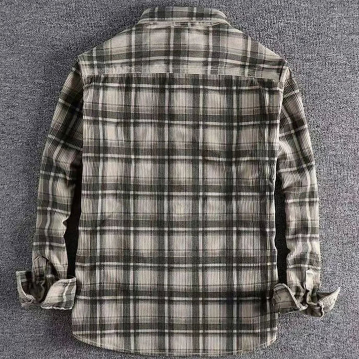 Men's Relaxed-Fit Plaid Flannel Corduroy Button-Up Shirt