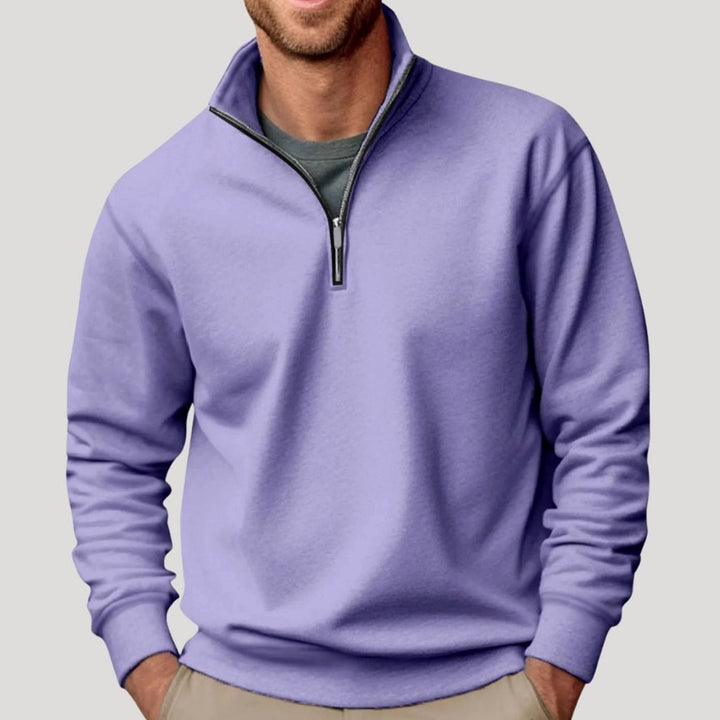 Men's Relaxed-Fit Quarter-Zip Collar Sweatshirt - Purple