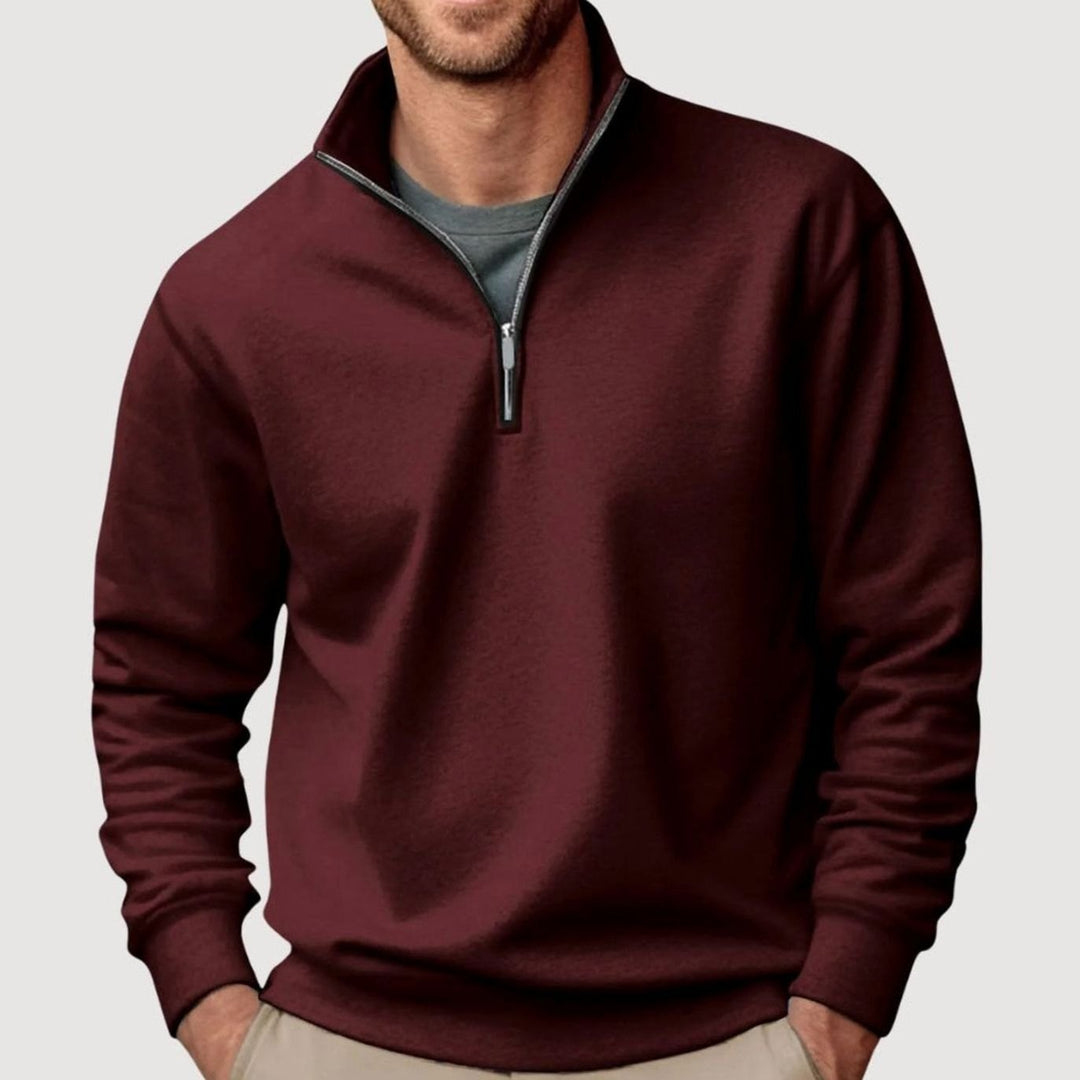 Men's Relaxed-Fit Quarter-Zip Collar Sweatshirt - Brown