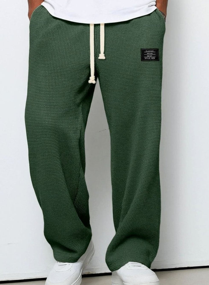 Men's Relaxed-Fit Wide-Leg Waffle-Knit Drawstring Pants - Dark Green
