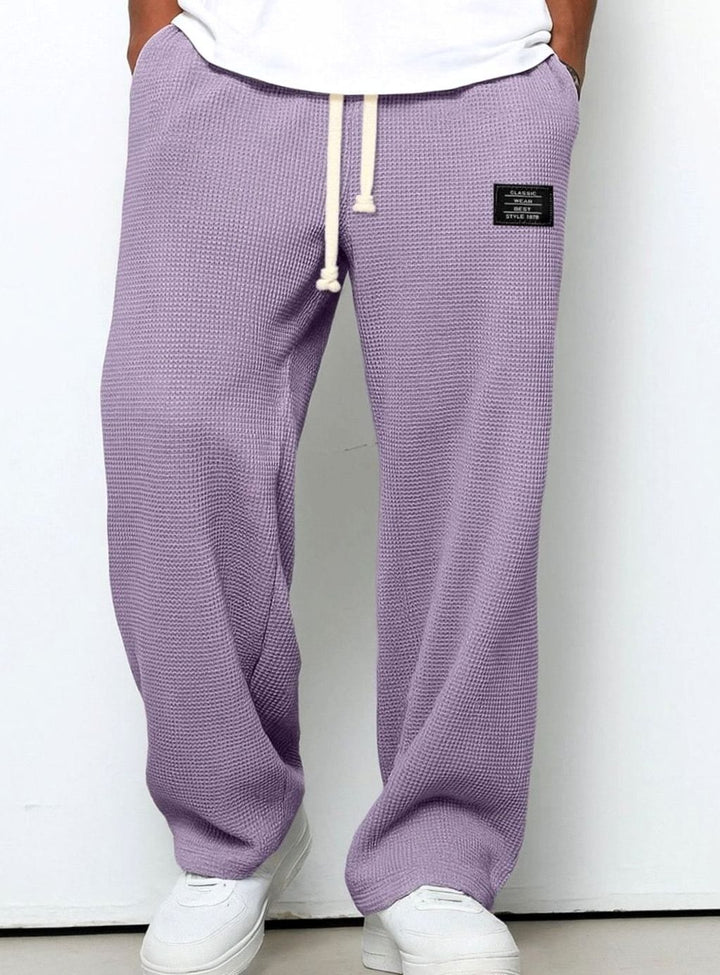 Men's Relaxed-Fit Wide-Leg Waffle-Knit Drawstring Pants - Purple